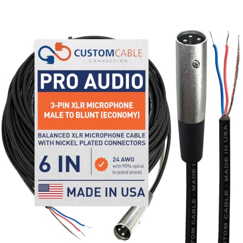 Custom Cable Connection 0.5 Foot Pro-Audio XLR Balanced Microphone Male to Blunt - 24 AWG Economy Shielded Install Cable - size: 0.5 Foot, style: Male to Blunt