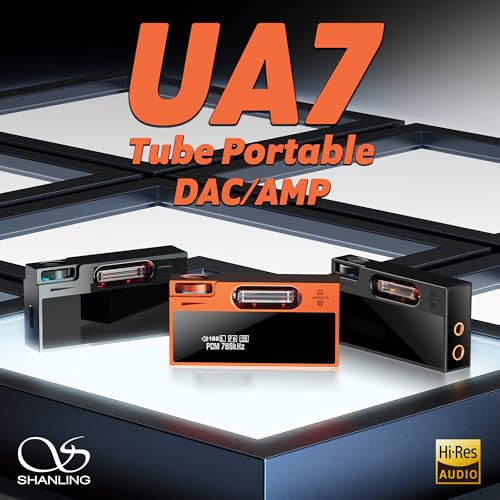 SHANLING UA7 Portable Headphone Amplifier USB DAC AMP Dongle with Dual JAN6418 Tubes, High-End Tube Flavoring Hi-Fi Sound, Support 768kHz/32bit DSD512, 577mW Output, 3.5mm+4.4mm Jack, Black