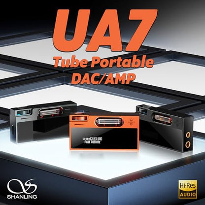 SHANLING UA7 Portable Headphone Amplifier USB DAC AMP Dongle with Dual JAN6418 Tubes, High-End Tube Flavoring Hi-Fi Sound, Support 768kHz/32bit DSD512, 577mW Output, 3.5mm+4.4mm Jack, Black