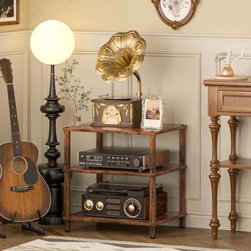 3-Tier AV Media Player Stand, Brown Stereo Cabinet, Modern Stereo Cabine,Game Console Shelf,Wooden TV Stand,Multifunctional Entertainment Center, Suitable for Home, Conference Room - color: Brown, size: 3 Tier