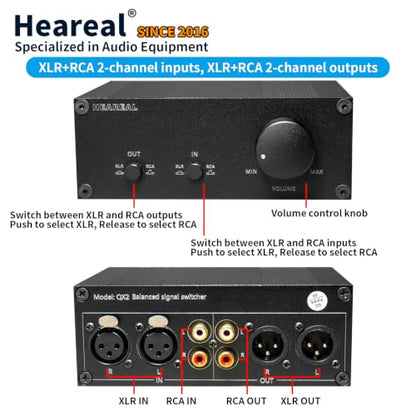 Passive 2-in 2-Out XLR/RCA Audio Switcher with Volume Control | Passive XLR/RCA audio switcher, 2-IN 2-OUT with volume control. Independent toggle, no noise, solid aluminum build.