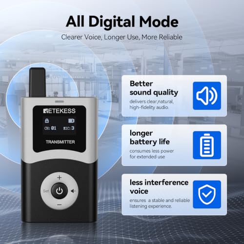 Retekess T130U(4nd Gen T130)Tour Guide System,Tour Guide Headsets(2TX 32RX) | for Factory,Travel,Clear Sound Quality,200M,Digital Mode, Wireless Connection,32-Slot Charge Case,40H,Less Interference Voice - style: 2-32