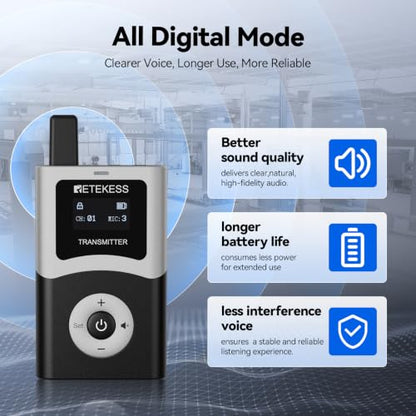 Retekess T130U(4nd Gen T130)Tour Guide System,Tour Guide Headsets(2TX 32RX) | for Factory,Travel,Clear Sound Quality,200M,Digital Mode, Wireless Connection,32-Slot Charge Case,40H,Less Interference Voice - style: 2-32