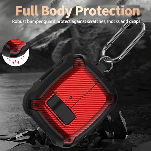Galaxy Buds 3 Pro/3/3 FE Case Cover with Secure Lock Clip, Shockproof Samsung Galaxy Buds3/3 Pro 2024/3 FE 2025 Protective Hard Cover Shell with Carabiner&Cleaner kit for Men Women, CF Black/Red - color: AA-Black/Red