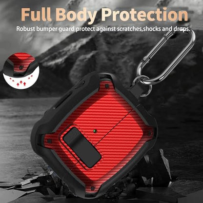 Galaxy Buds 3 Pro/3/3 FE Case Cover with Secure Lock Clip, Shockproof Samsung Galaxy Buds3/3 Pro 2024/3 FE 2025 Protective Hard Cover Shell with Carabiner&Cleaner kit for Men Women, CF Black/Red - color: AA-Black/Red