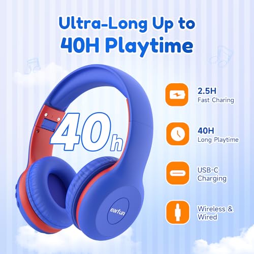 EarFun K2 Kids Bluetooth Headphones for School, Kids Headphones with Mic - color: Navy Blue