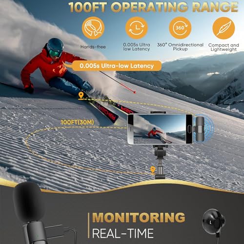 Wireless Lavalier Microphone for iPhone, ipad, Lapel Microphone for Video Recording, Clip on Wireless mic for Podcast, Interview, YouTube, Vlog, Tiktok, Live Streaming (2 Mics - Lightning, Black)