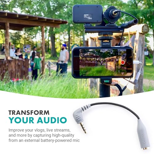 Movo MC3 3.5mm TRS to TRRS Adapter - Microphone Adapter for iPhone and Android Smartphones and Tablets