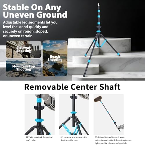 Photography Light Stand, 6.5ft Adjustable Reverse Folding Tripod Stand - color: Cyan-Blue