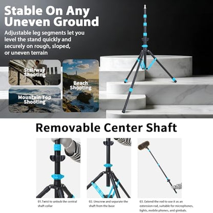 Photography Light Stand, 6.5ft Adjustable Reverse Folding Tripod Stand - color: Cyan-Blue
