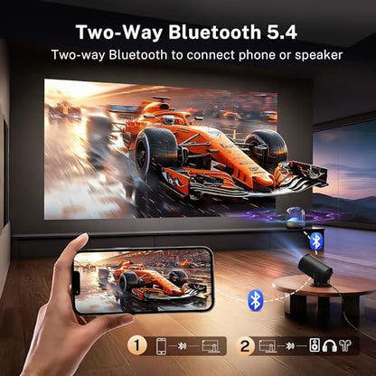 [Built-in Apps] Mini Projector 4K Supported, Android TV OS & Phone Remote - color: Black
