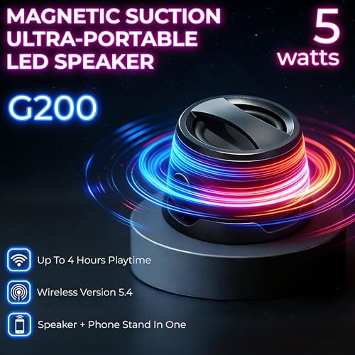 2 Pack G200 Magnetic Mini Bluetooth Speaker w/ RGB Lights & Phone Stand | Portable Magnetic Wireless Stereo Speaker Set, Small Wireless Speaker for Desk Hiking Camping Shower, Ideal Gift,2 black - color: Black for 2