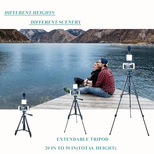 Vlogging Kit for iPhone, Vlogging kit for Android Phone,YouTube Starter Kit with Two Tripods Light Microphone Remote and Jack Adapter - size: M with Shotgun Mic