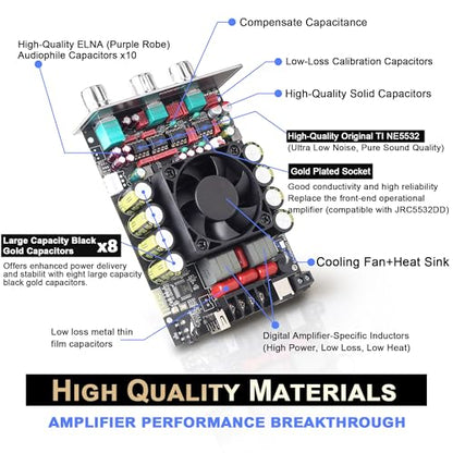 440W Audio Amplifier Board with Treble and Bass Control, TPA3251 Chips, DC 12-36V, Bluetooth 5.2 and AUX Inputs, 2.0 Channel Stereo AMP Board for DIY Wireless Speakers - color: Black2 T220HS