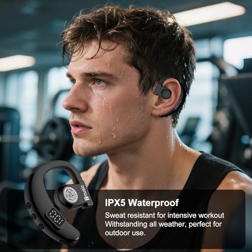 Hmusic I6 Bluetooth Earpiece – Single Ear Headset with ENC Mic, Bluetooth 5.4, 20H Battery with LED Power Display, 180° Rotatable Wireless Headset for Work, Driving & Office Calls | 180° Rotatable Earbud, ENC Mic, 20H Battery with LED Power Display, Mono