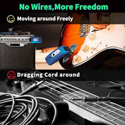 A9 Wireless Guitar Transmitter Receiver 2.4GHz (Blue(1TX+1RX)) | Guitar Accessories Transmitter Receiver, 100ft Range, Low Latency, 4-Hour Rechargeable Battery, for Electric Bass - color: Blue