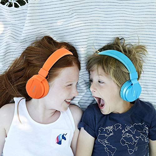 Kids Headphones, Lightweight Stereo Wired Toddler Headphones，Adjustable Headband Children's Headset for Smartphones Computer Pad Earphones(Orange) - color: Orange