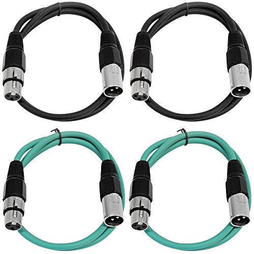 Seismic Audio - SAXLX-2-4 Pack of 2' XLR Male to XLR Female Patch Cables - Balanced - 2 Foot Patch Cord - Black and Green - color: Black and Green
