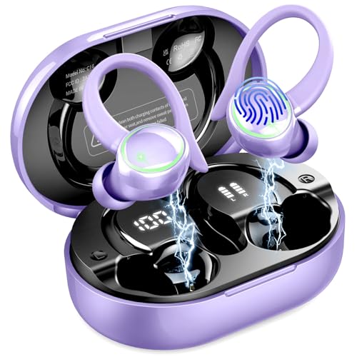 Matast Wireless Earbuds, Bluetooth 5.4 Headphones Sports, 50H Playback Over-Ear Buds with ENC Noise Cancelling Mic, Deep Bass Fitness Earphones IP7 Gym Running Workout with Earhooks