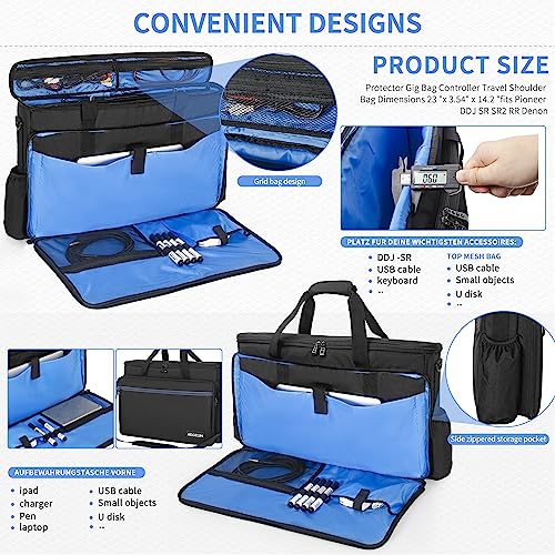 AKOZLIN Padded Gig Bag Controller Travel Shoulder Bag 23”×3.54”×14.2” Fit For Pioneer DDJ SR SR2 RR Denon MC4000 Numark NVII DJ Mixer Case - size: 23”×3.54”×14.2”