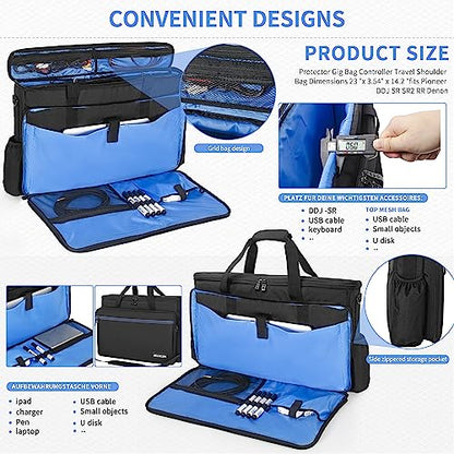 AKOZLIN Padded Gig Bag Controller Travel Shoulder Bag 23”×3.54”×14.2” Fit For Pioneer DDJ SR SR2 RR Denon MC4000 Numark NVII DJ Mixer Case - size: 23”×3.54”×14.2”