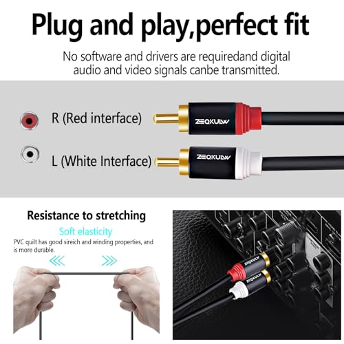 2RCA Audio Video Cable 3.3 ft 2RCA Male to 2RCA Male Stereo Audio RCA Cables Dual Shielded Gold-Plated 2 RCA Stereo Cable for car Audio Cord, Hi-Fi Systems or Home Theater - size: 3.3FT