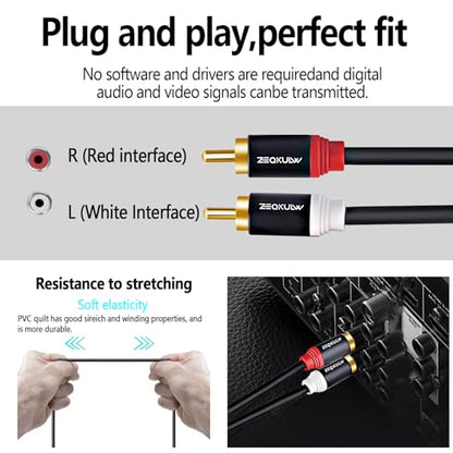 2RCA Audio Video Cable 15 ft 2RCA Male to 2RCA Male Stereo Audio RCA Cables Dual Shielded Gold-Plated 2 RCA Stereo Cable for car Audio Cord, Hi-Fi Systems or Home Theater, HDTV (Black, 15FT) - size: 15FT