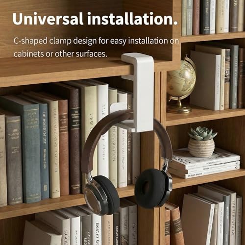 Universal Headphone Stand, Desk Mount Holder with 360 Degree Swivel, Gaming Headset Organizer Clamp-On Under Desk Hanger with Cable Clip for Office and Home,White