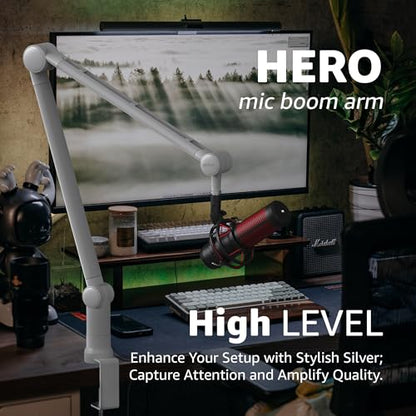 Boom Arm - Adjustable 360° Rotatable Microphone Sturdy Stainless Steel Mic Desk, Table Stand Foldable Scissor Stable Mount Arms for Radio Studio, Podcast, Gaming (MATTE SILVER) - color: Matte Silver
