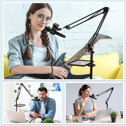 Relaxweex 4 Set Microphone Stands with Weighted Bases Boom Arm Floor Mic Stand with Tray Microphone Clip Carrying Bag 3/8" to 5/8" Screw Adapter and Cable Ties for Singing Stage Wedding Karaoke Band