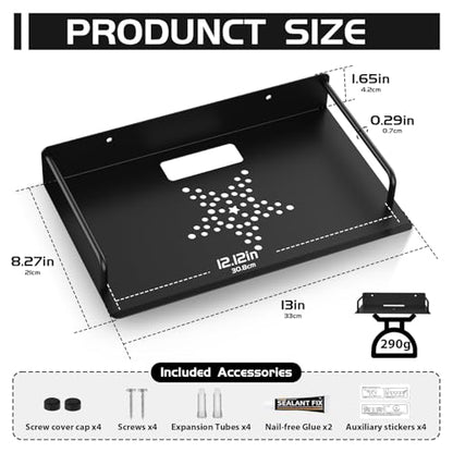 2Pack Projector Shelves for Wall No Drilling Widen 33cm Aluminum Alloy Wifi Router Wall Mount Shelf Easy Dissipate Heat Floating Shelves Stand Rack Holder Bracket for Game Console Cabel Box DVD Player