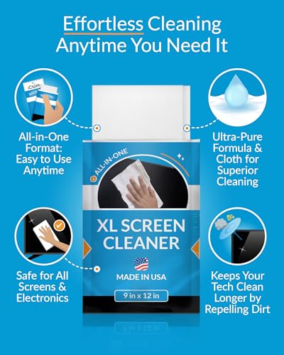 iCloth XL Screen Cleaning Wipes, Lint-Free and Streak-Free, Fast-Drying, Removes Dust, Fingerprints, and Smudges (100 XL Wipes) - size: 1 Count (Pack of 100)