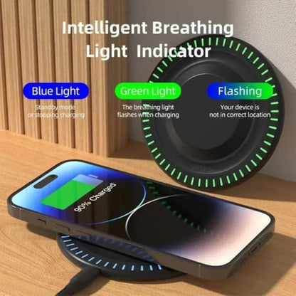 Wireless Charger Pad Stand Desktop Mobile Phone Chargers Fast Charging Dock Station for iPhone 17 16 15 14 13 12 Samsung Xiaomi (Black) - color: Black
