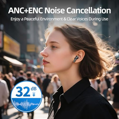 Wireless Earbuds, 100H Bluetooth 5.4 Headphones, ENC+ ANC Noise Cancelling Touch Control True Wireless Bluetooth Ear Buds,Stereo Deep Bass Bluetooth Headset for Sports/Workout/Gym (Black) - color: Black