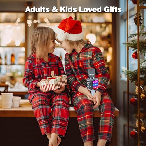 BONAOK Karaoke Microphone for Kids & Adults - Bluetooth Microphones Singing Mic with Disco Lights, Echo Effect, Built-in Speaker Portable Karaoke Player for Party Travel Gifts Q78(Space Gary) - color: Space Gary