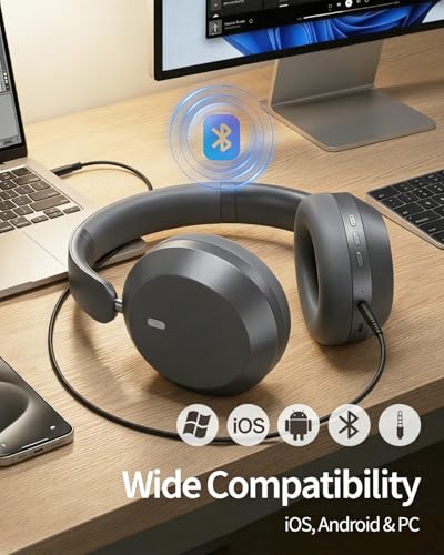 Wentronic Y05 Wireless Bluetooth Headphone, Noise Cancelling, Grey | Wireless Over-Ear Headphones, Hi-Res Audio, 48H Playtime, Built-in Mic, Comfort & Connectivity, Works with iOS, Android & PC - color: Grey
