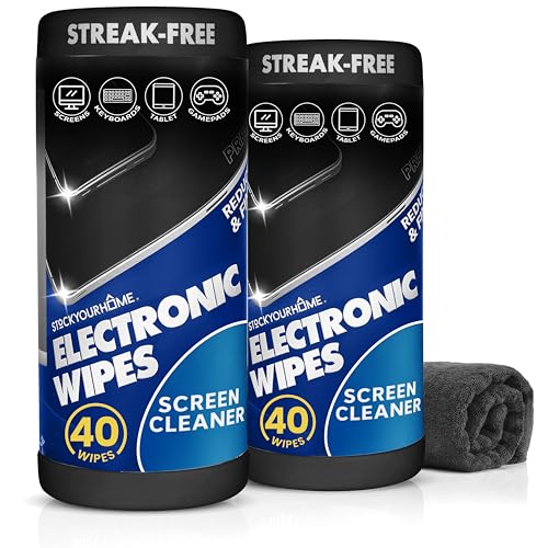 Electronic Screen Cleaner Wipes (80 Count, 2 Pack), Streak Free Pre-Moistened Wipes for Cleaning TVs, Laptops, Phones, Watches, Glasses, Cameras and Computer Screens
