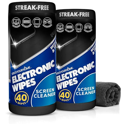 Electronic Screen Cleaner Wipes (80 Count, 2 Pack), Streak Free Pre-Moistened Wipes for Cleaning TVs, Laptops, Phones, Watches, Glasses, Cameras and Computer Screens