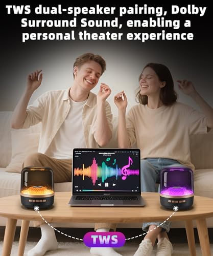 Portable Bluetooth Speaker, TWS Pairing Deep Bass LED Lights, Rechargeable