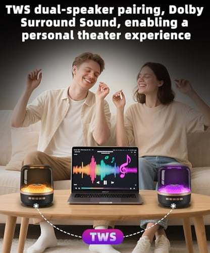 Portable Bluetooth Speaker, TWS Pairing Deep Bass LED Lights, Rechargeable