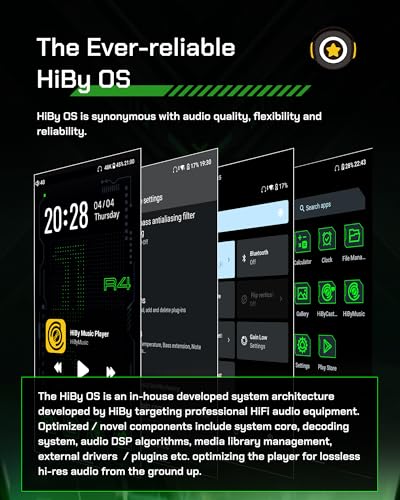 HiBy R4 Android MP3 MP4 Player with Spotify, 4 DAC & Class A Amp, MQA 16X HiFi Lossless Music Player with Bluetooth and WiFi, 3.5mm & 4.4mm Headphone Jack - color: Silver