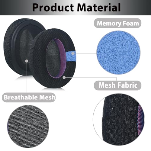Adhiper Mesh Ear Pads for Sony WH-CH720N WH-CH710N, Black & Purple Edition | Upgraded Mesh Fabric Headphone Earpads for Sony WH-XB900N WH-CH700N, Comfort Foam Material Added Thickness - color: Black+Purple-Upgraded Fabric