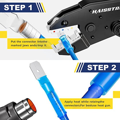 haisstronica 460PCS Heat Shrink Spade Connectors, 22-10 AWG, Male/Female | Quick Disconnect Wire Connectors for Automotive, Watercraft & Electronics, 3:1 Adhesive-Lined Crimp Terminals - size: AWG 22-10, style: Male&Female Kit 460PCS