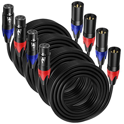 4 Pack, 50 FT XLR Male to Female Cable,Professional Balanced Microphone LeadExtension Mic Cable, Pure Copper & DualShielding, Compatible with Microphones,Mixers, Speakers, and Large Stage DMXLighting - size: 50 FT, style: Black 4 Pack