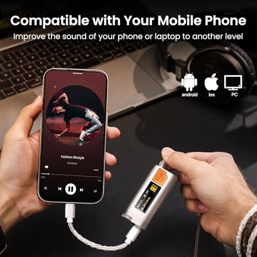 HIFI WALKER D20 DAC512 Portable Headphone Amp/DAC – USB Hi-Res Audio Dongle with 4.4mm Balanced & 3.5mm Output, ES9038Q2M + CT7601PR, Support PCM 768kHz/DSD512, CNC Aluminum, OLED Display