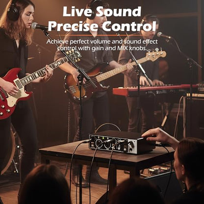 USB Audio Interface for PC Recording, 24-bit/192kHz Computer Audio Interface for Recording Music, 48V Phantom Power Music Recording Studio Equipment, for Home Studio Guitar Podcast Streaming