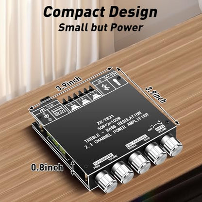 Daakro ZK-TB21 Bluetooth Amplifier Board,50W+50W+100W 2.1 Channel Subwoofer Amp Board with Treble and Bass Control,DC 12-24V, Bluetooth and AUX Inputs, DIY Wireless Speakers AMP Board, Password Free - color: ZK-TB21