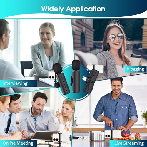 Wireless Lavalier Lapel Microphone for iPhone 15/Android/Computer - Bluetooth Mini Phone Mic for Video Recording, Clip-on USB C Microphones for YouTube Tiktok Podcast Vlog & Livestream