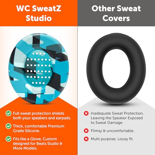 WC SweatZ Studio - Patented Covers for Beats Studio 3 (A1914) & 2 (B0500) | Made by Wicked Cushions | Made with Premium Silicone | Also fits B0501 | Cyan Prism - color: Cyan Prism