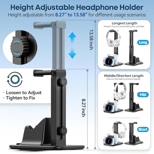 Gaming Headset & Controller Stand, Rotating Headphone Storage with Controller & Phone Holder, Game Desk Storage with Cable Organizer for PS5/PS4/XBOX PC Gamer Essentials Organizer Gift Accessories - size: S-Black-Standard
